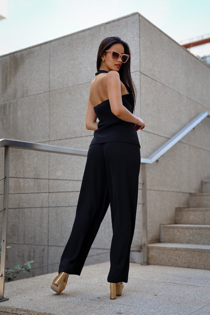 CONJUNTO PRETO PANTALONA E COLETE PONTO CHIC