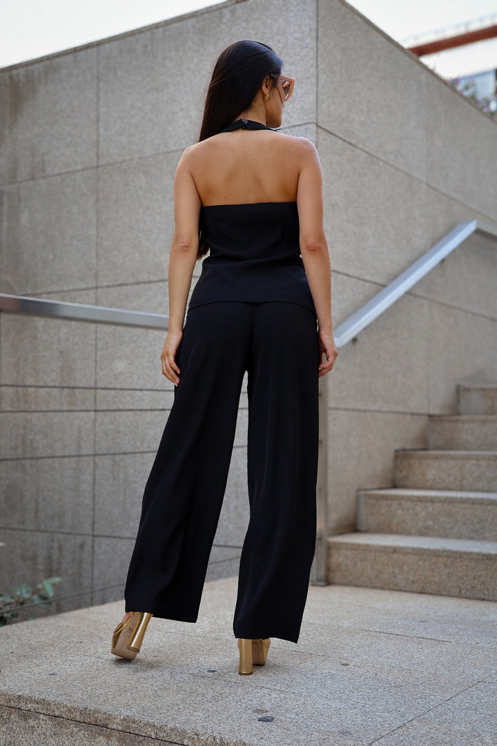CONJUNTO PRETO PANTALONA E COLETE PONTO CHIC