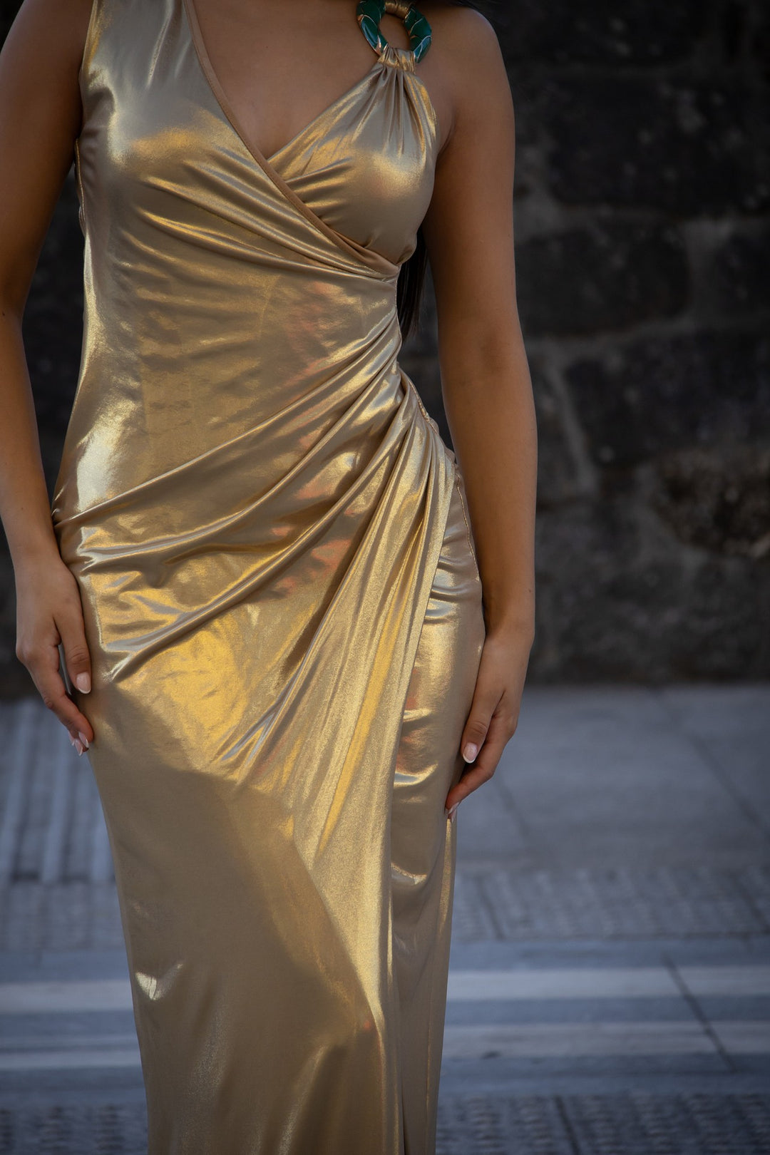VESTIDO LONGO DOURADO FRACOMINA