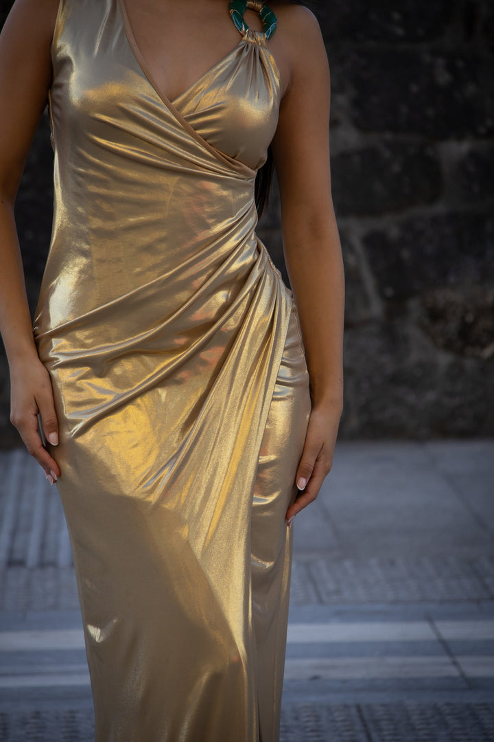 VESTIDO LONGO DOURADO FRACOMINA