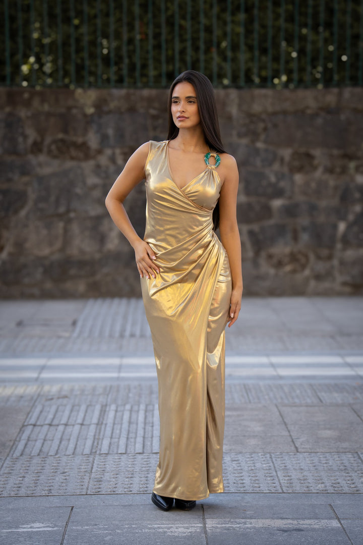 VESTIDO LONGO DOURADO FRACOMINA