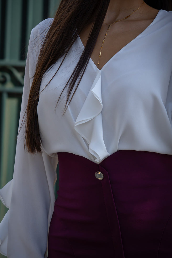 BLUSA BRANCA COM FOLHOS SILVINA CAMPOS