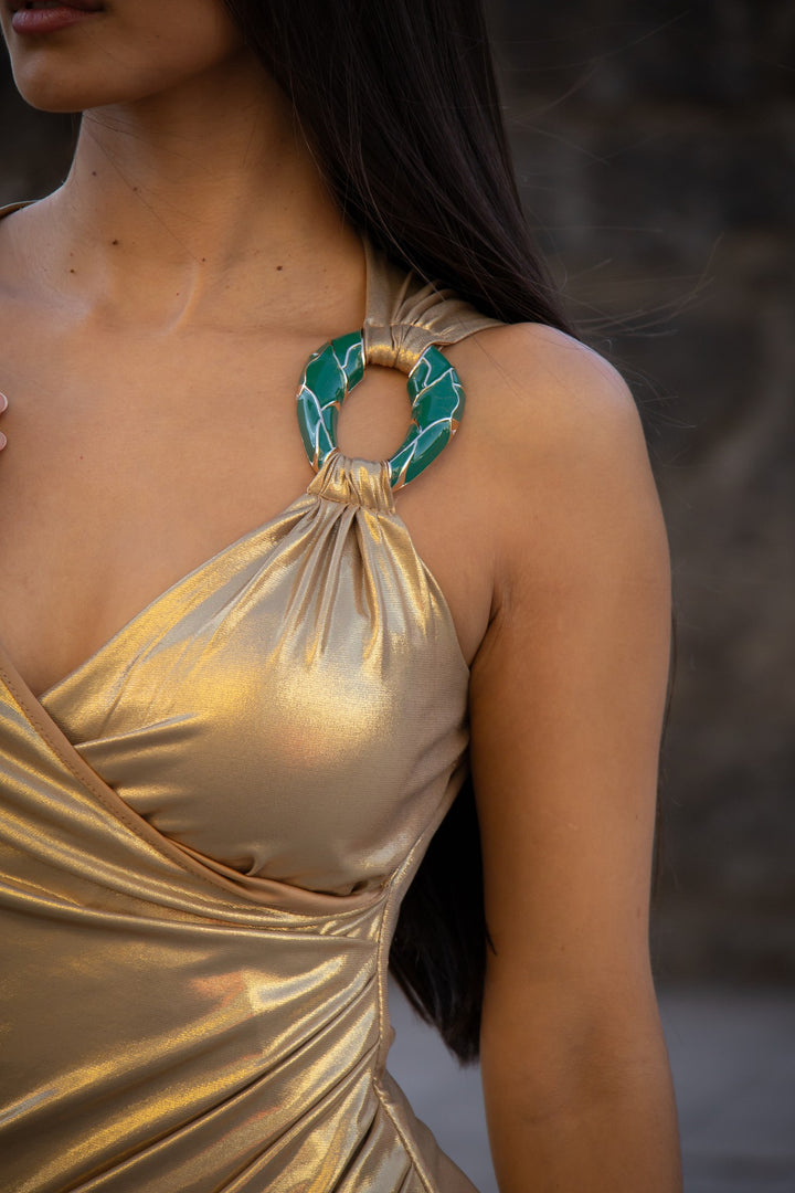 VESTIDO LONGO DOURADO FRACOMINA