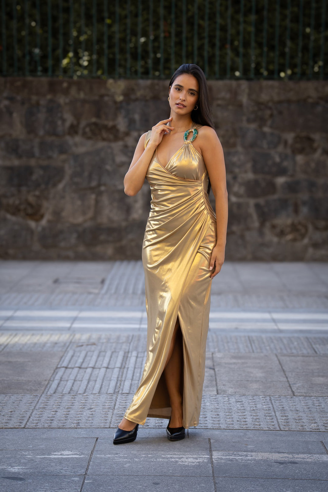 VESTIDO LONGO DOURADO FRACOMINA