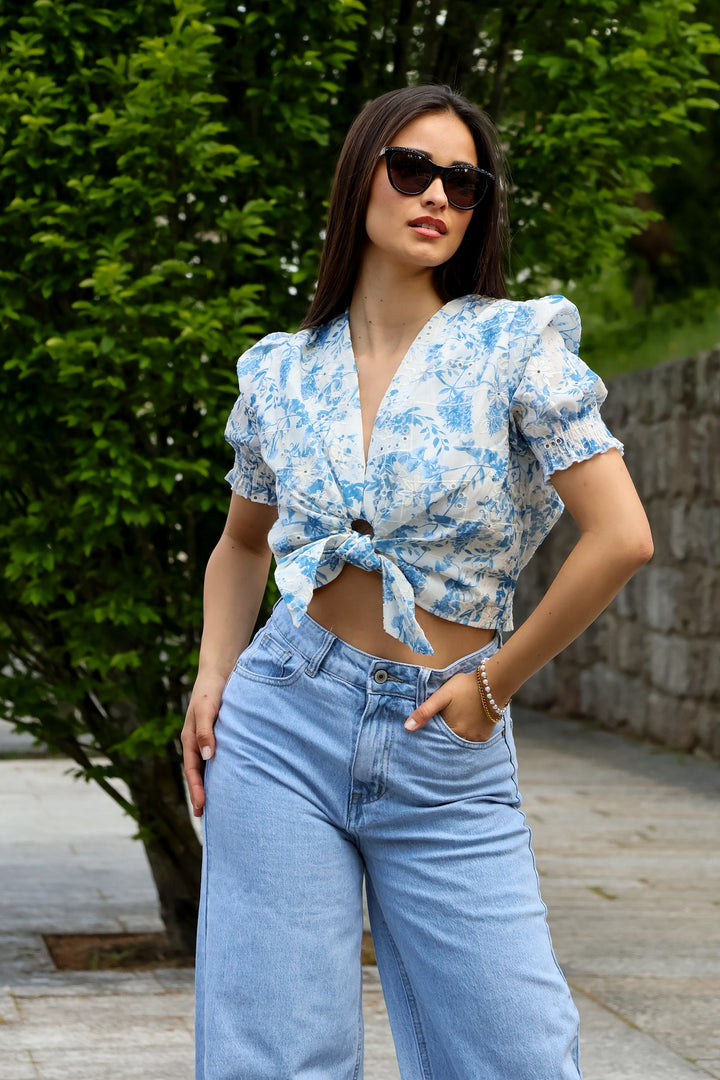 JEANS WIDE LEG CINTURA SUBIDA PONTO CHIC