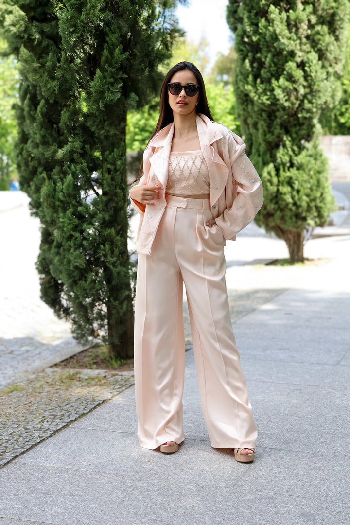CALÇA ROSA COM PREGAS SIMONA CORSELLINI