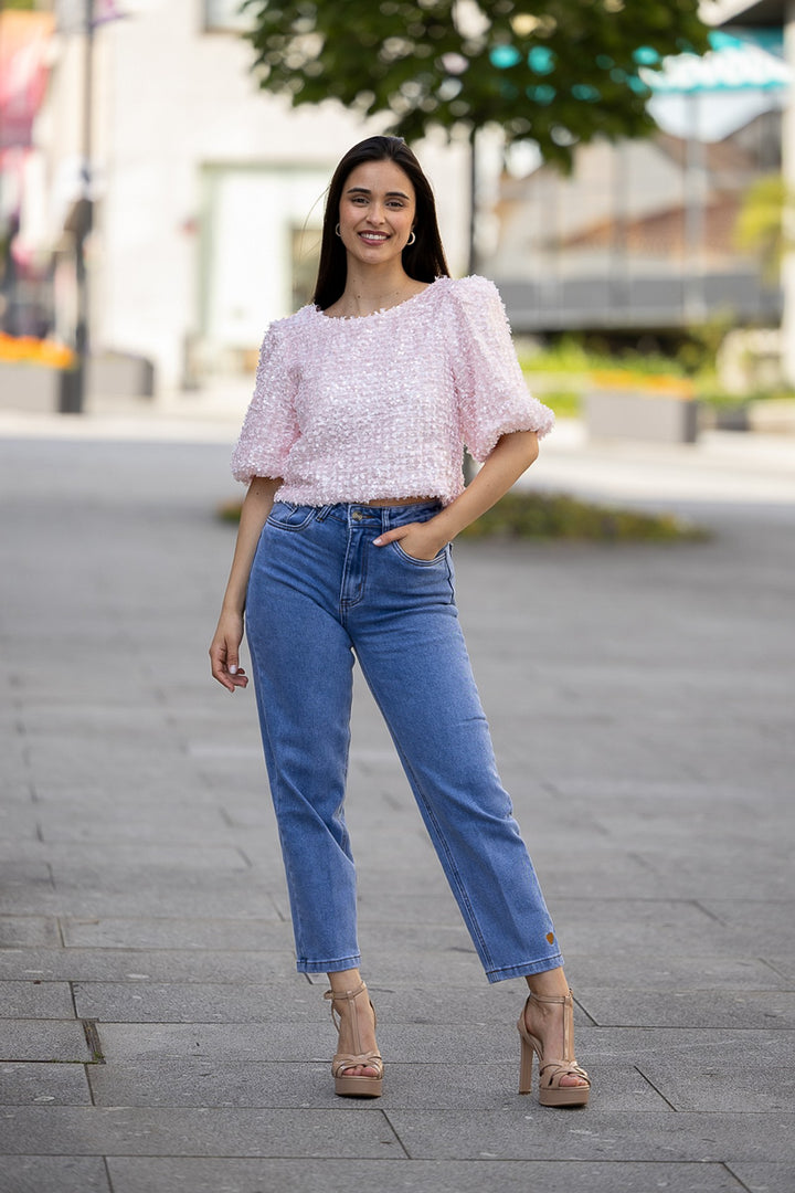 CAMISOLA ROSA LANTEJOULAS PONTO CHIC