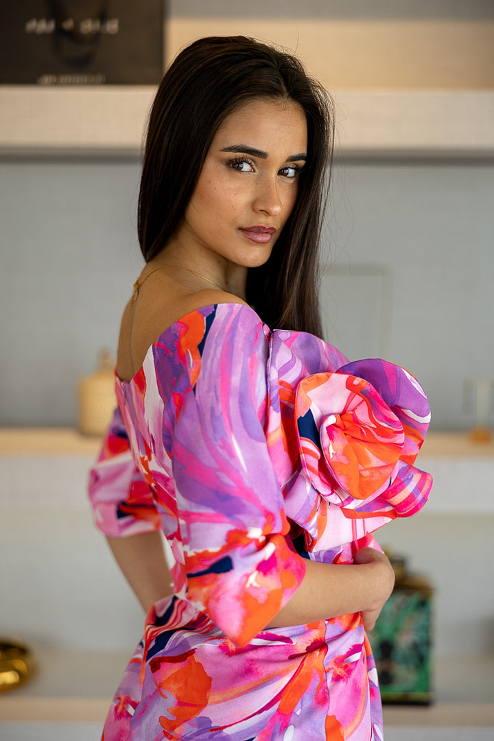 VESTIDO ESTAMPADO COM FOLHO PONTO CHIC