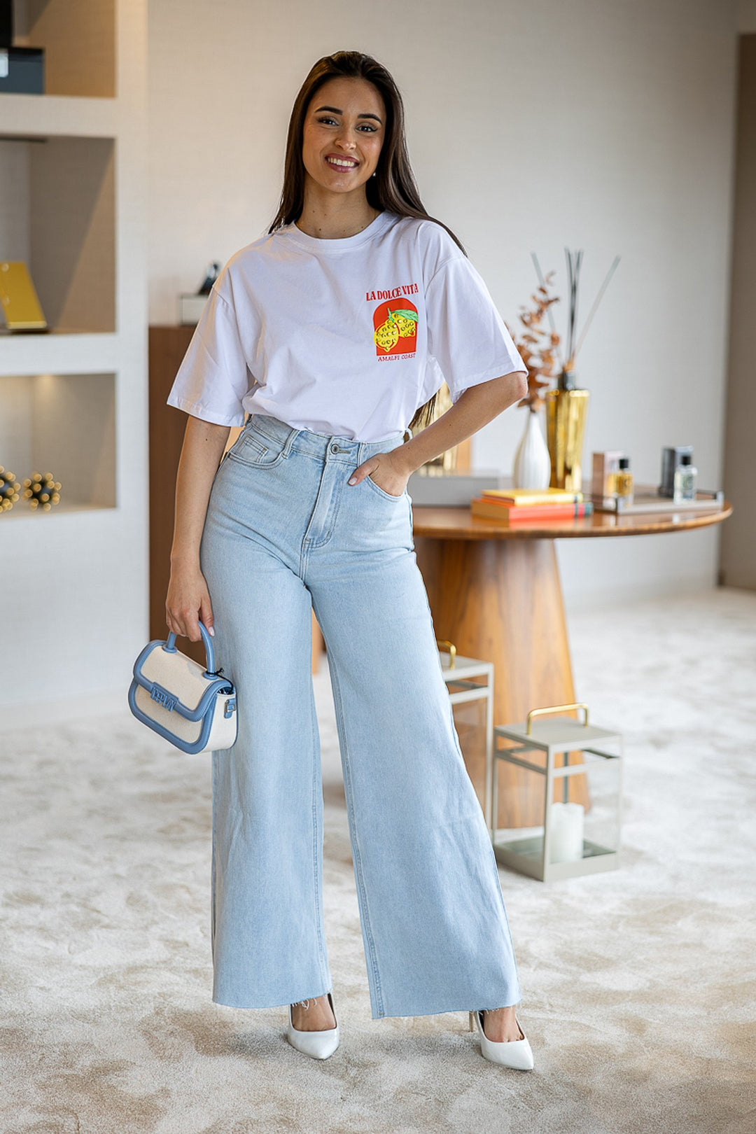 CALÇA GANGA CLARA WIDE LEG PONTO CHIC