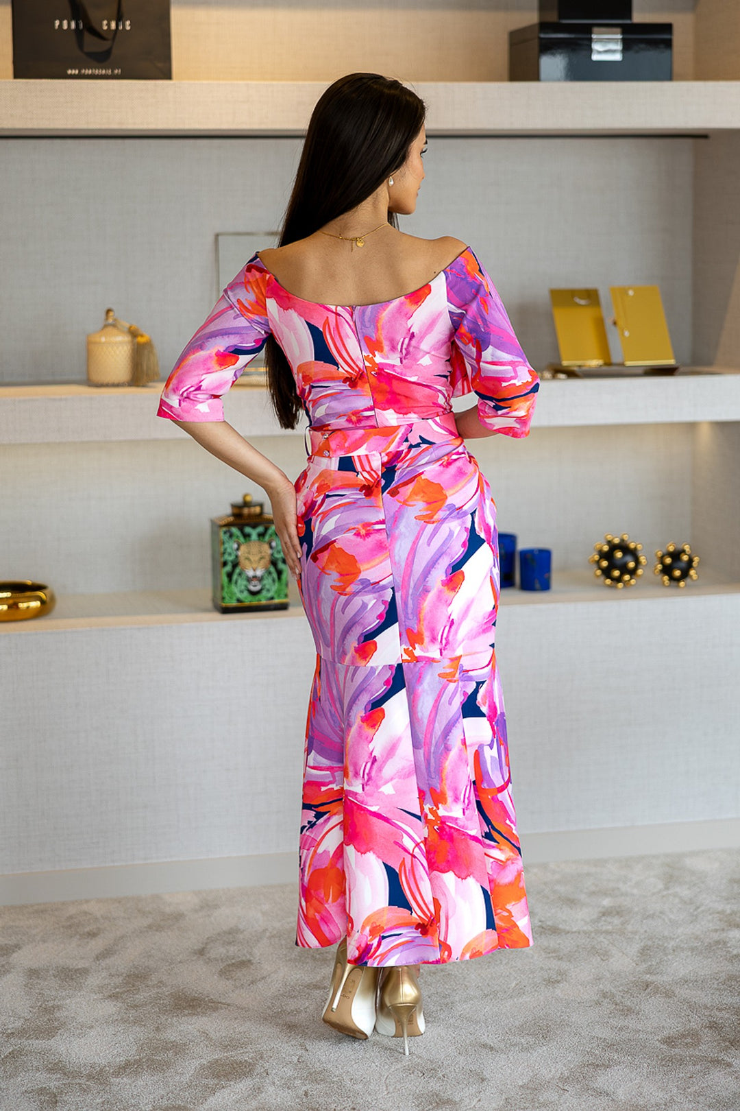 VESTIDO ESTAMPADO COM FOLHO PONTO CHIC