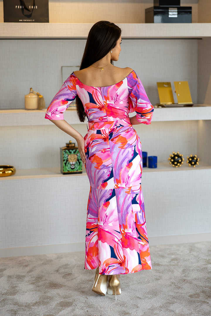 VESTIDO ESTAMPADO COM FOLHO PONTO CHIC