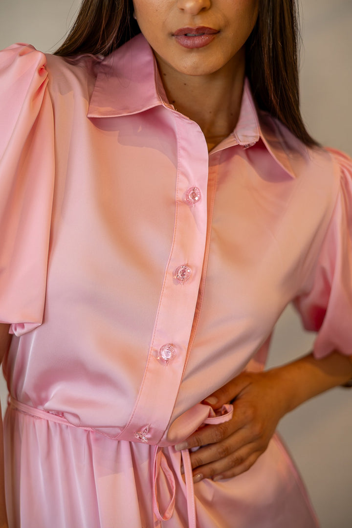VESTIDO ROSA ACETINADO MISS YOU