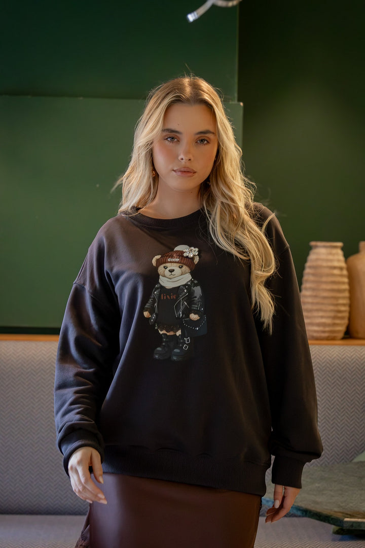 SWEATSHIRT PRETA COM URSO APLICADO DIXIE