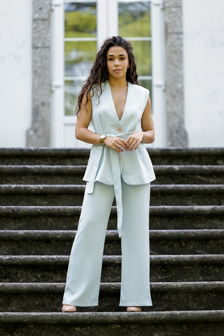 CONJUNTO AZUL COLETE E PANTALONA PONTO CHIC