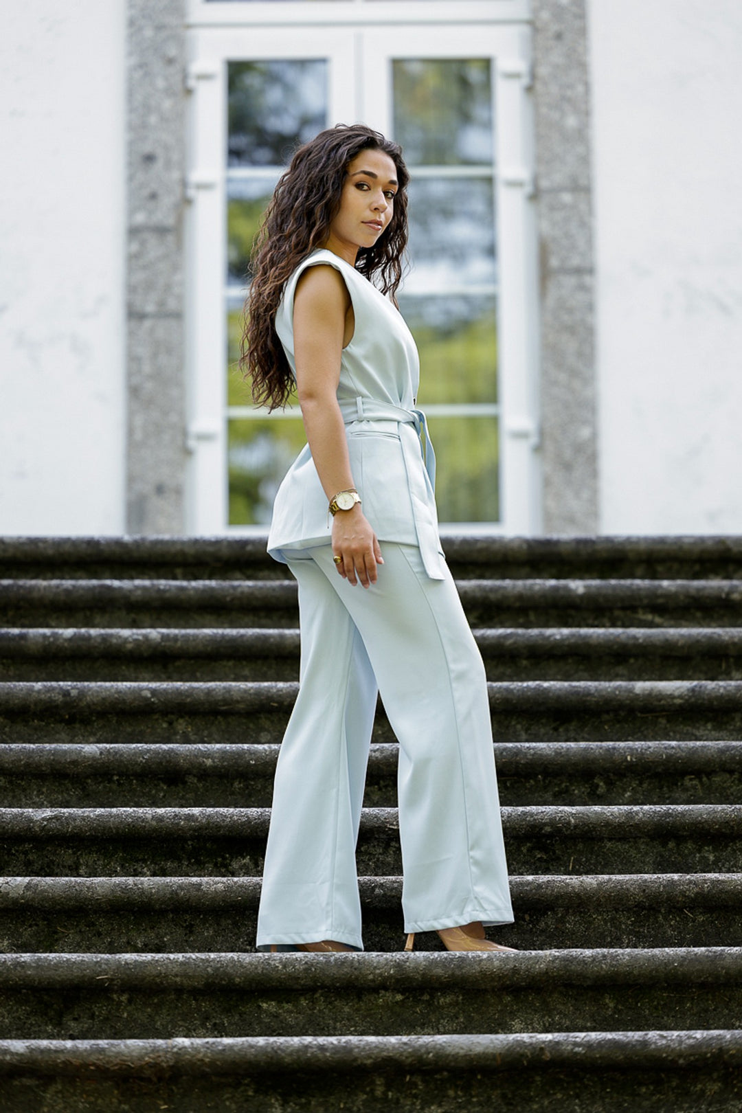 CONJUNTO AZUL COLETE E PANTALONA PONTO CHIC