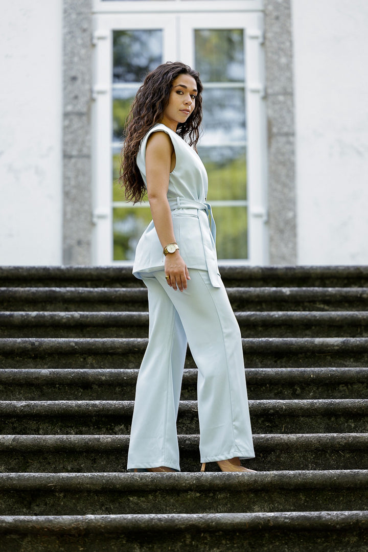CONJUNTO AZUL COLETE E PANTALONA PONTO CHIC