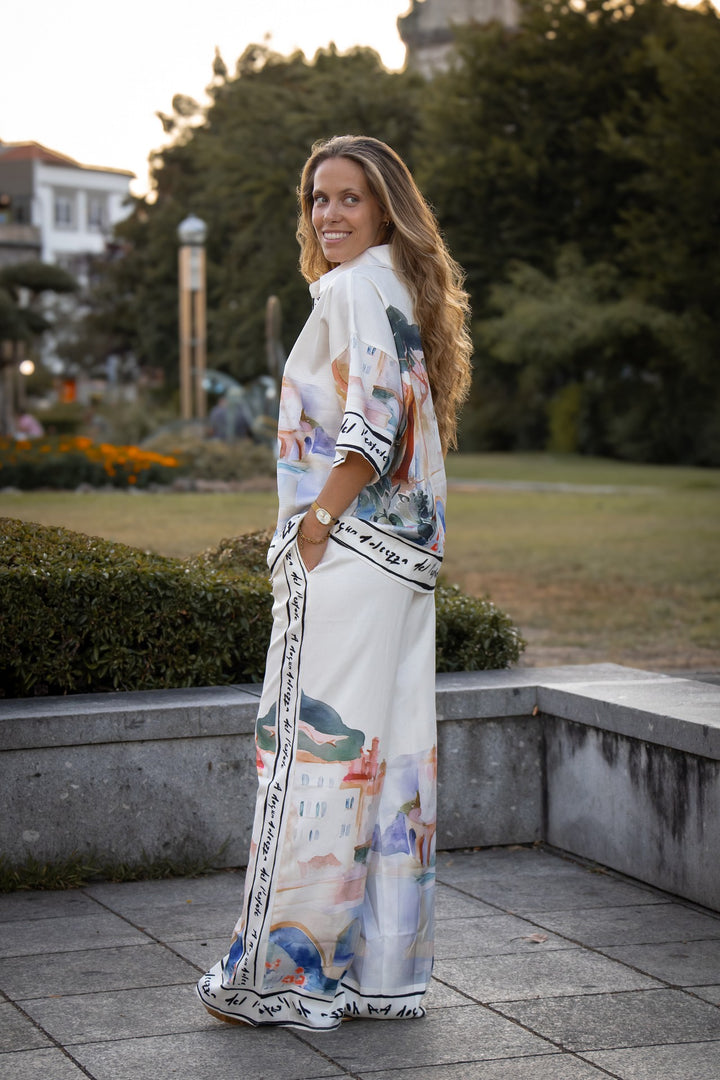 CONJUNTO CAMISA E PANTALONA ESTAMPADO PONTO CHIC