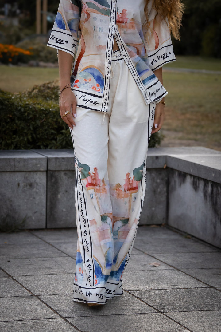 CONJUNTO CAMISA E PANTALONA ESTAMPADO PONTO CHIC