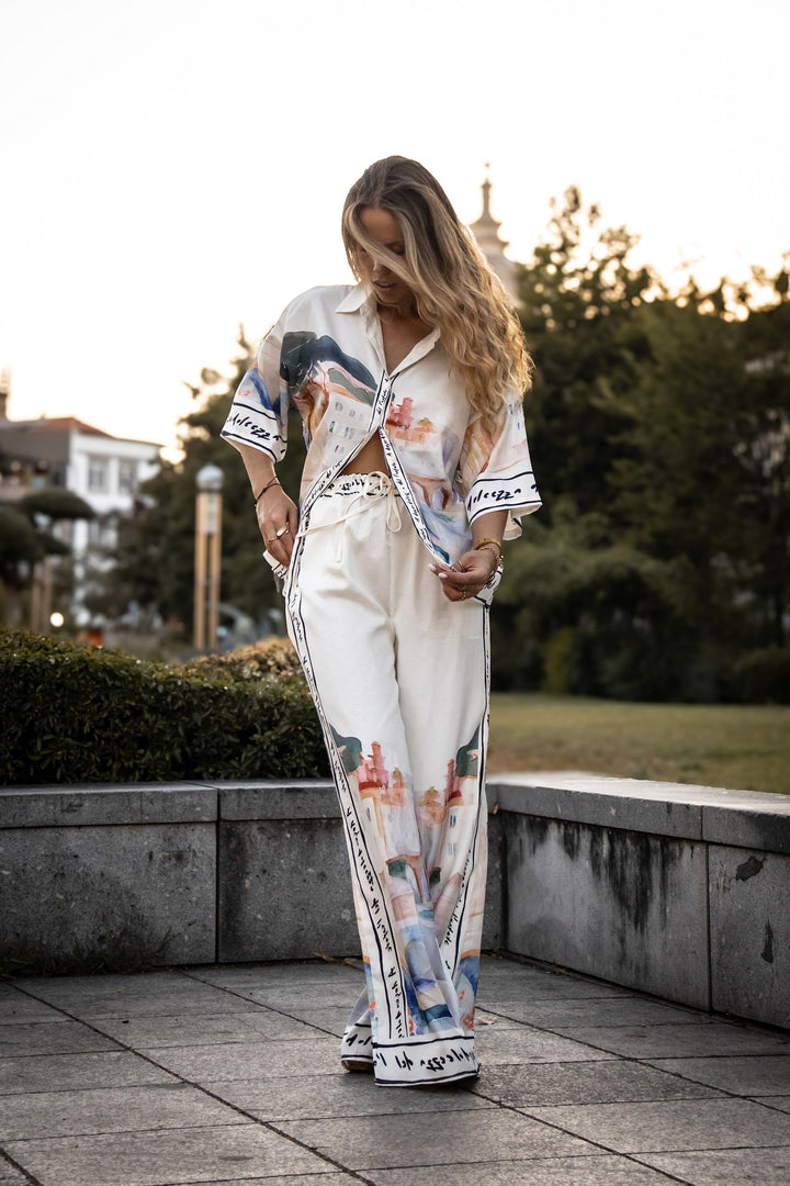 CONJUNTO CAMISA E PANTALONA ESTAMPADO PONTO CHIC
