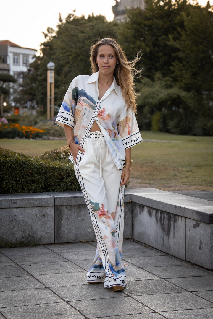 CONJUNTO CAMISA E PANTALONA ESTAMPADO PONTO CHIC