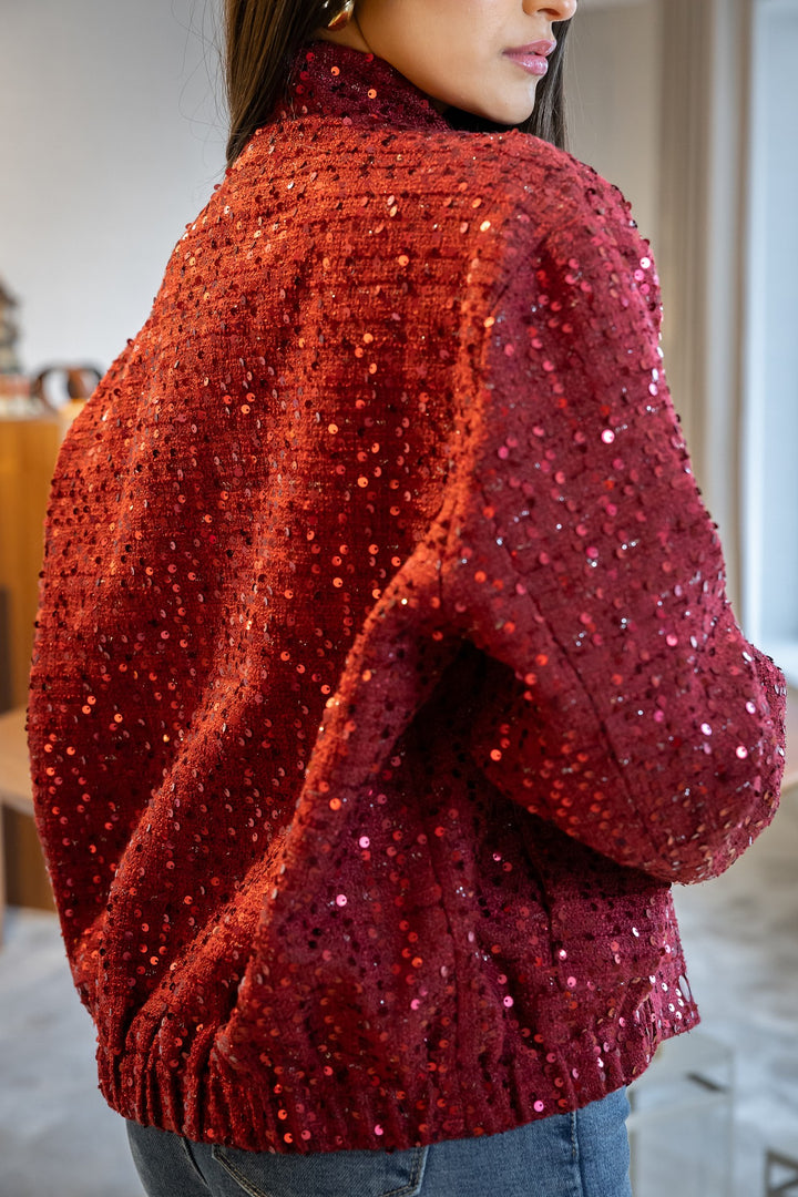 CASACO VERMELHO COM LANTEJOULAS PONTO CHIC