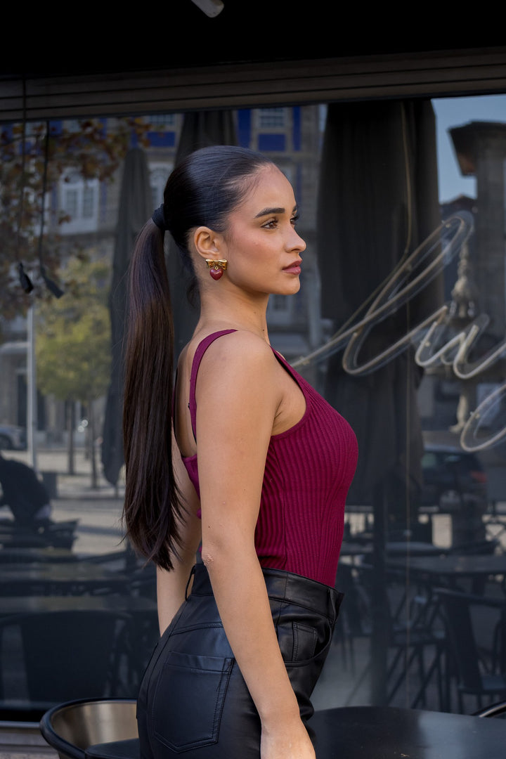 BODY BORDÔ CANELADO PONTO CHIC