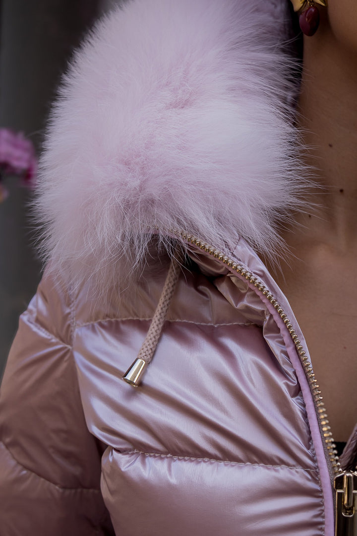 CASACO ACOLCHOADO ROSA COM GOLA DE PELO FLO&amp;CLO