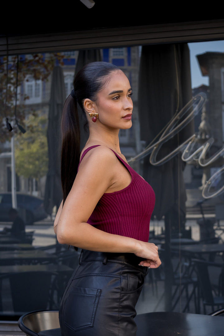 BODY BORDÔ CANELADO PONTO CHIC