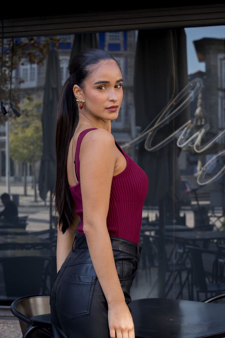 BODY BORDÔ CANELADO PONTO CHIC