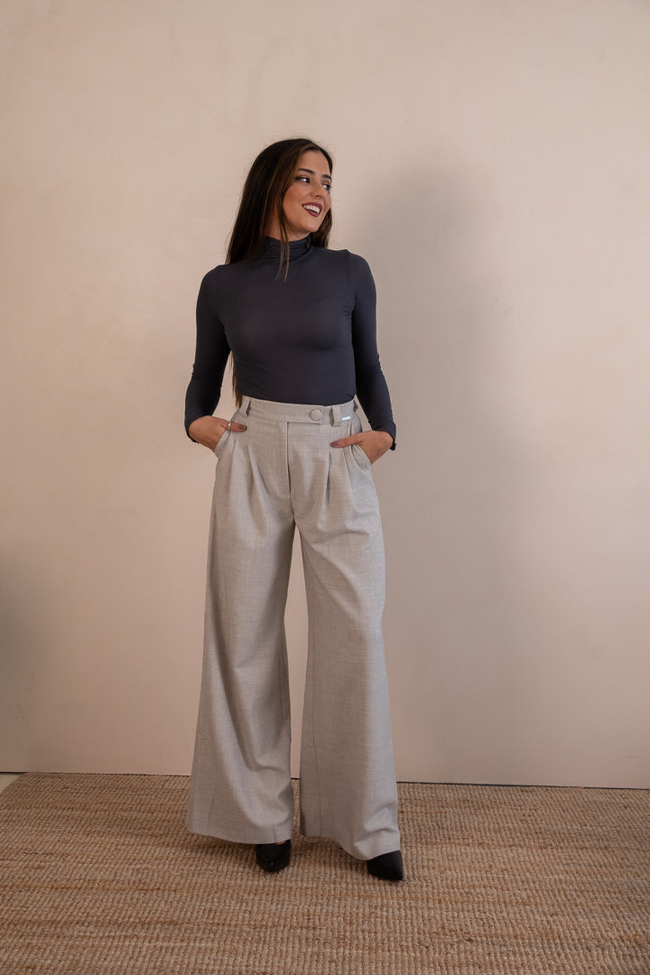 CALÇA CINTURA SUBIDA PINÇAS CINZENTO SAHOCO
