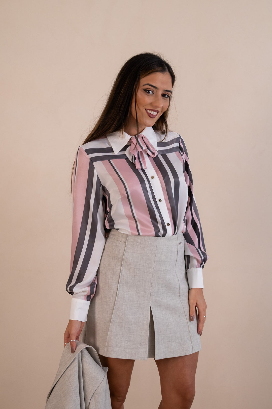 CAMISA ÀS RISCAS ROSA, BRANCO E PRETO SAHOCO