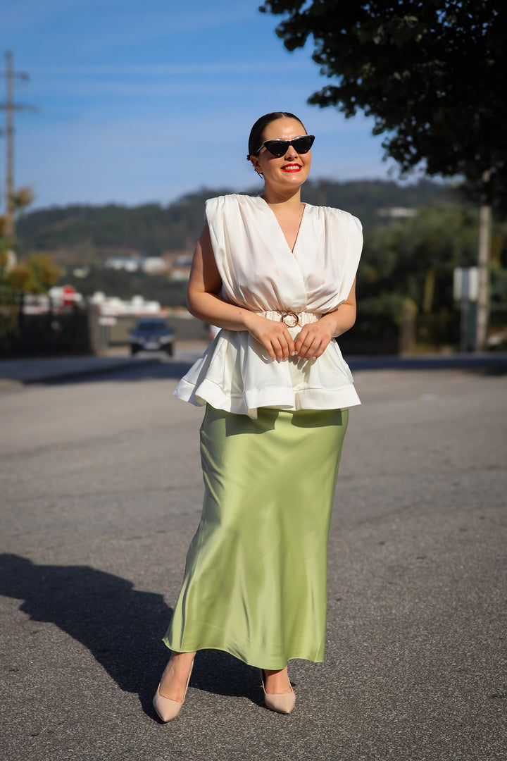 SAIA ACETINADA VERDE PONTO CHIC