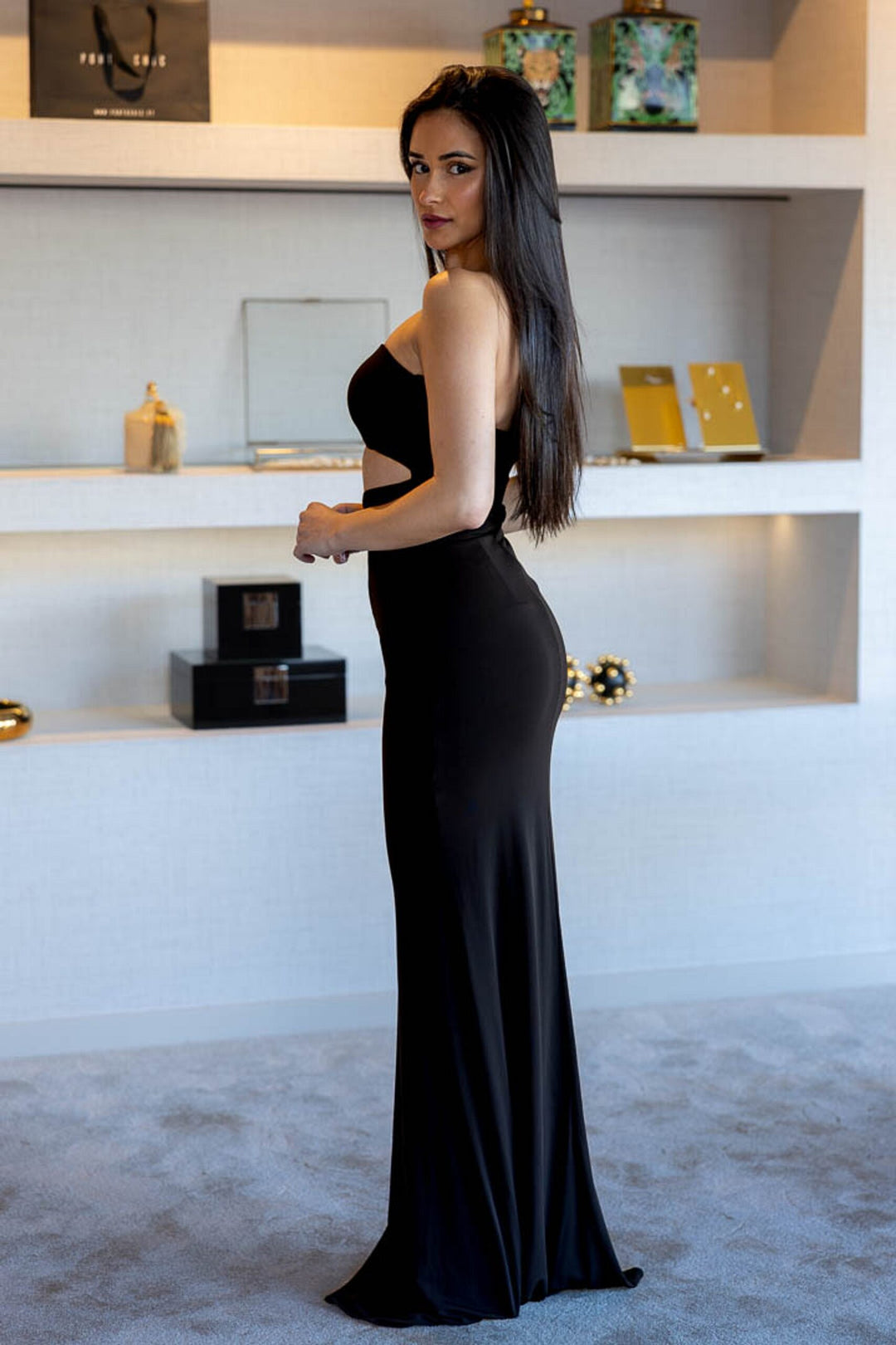 VESTIDO LONGO PRETO COM ABERTURA  ANIYE BY