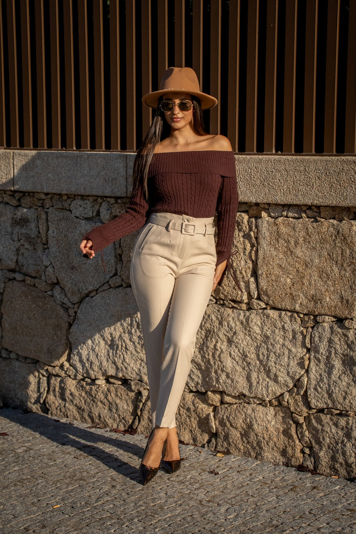 CAMISOLA CASTANHA  DECOTE BARCO PONTOCHIC