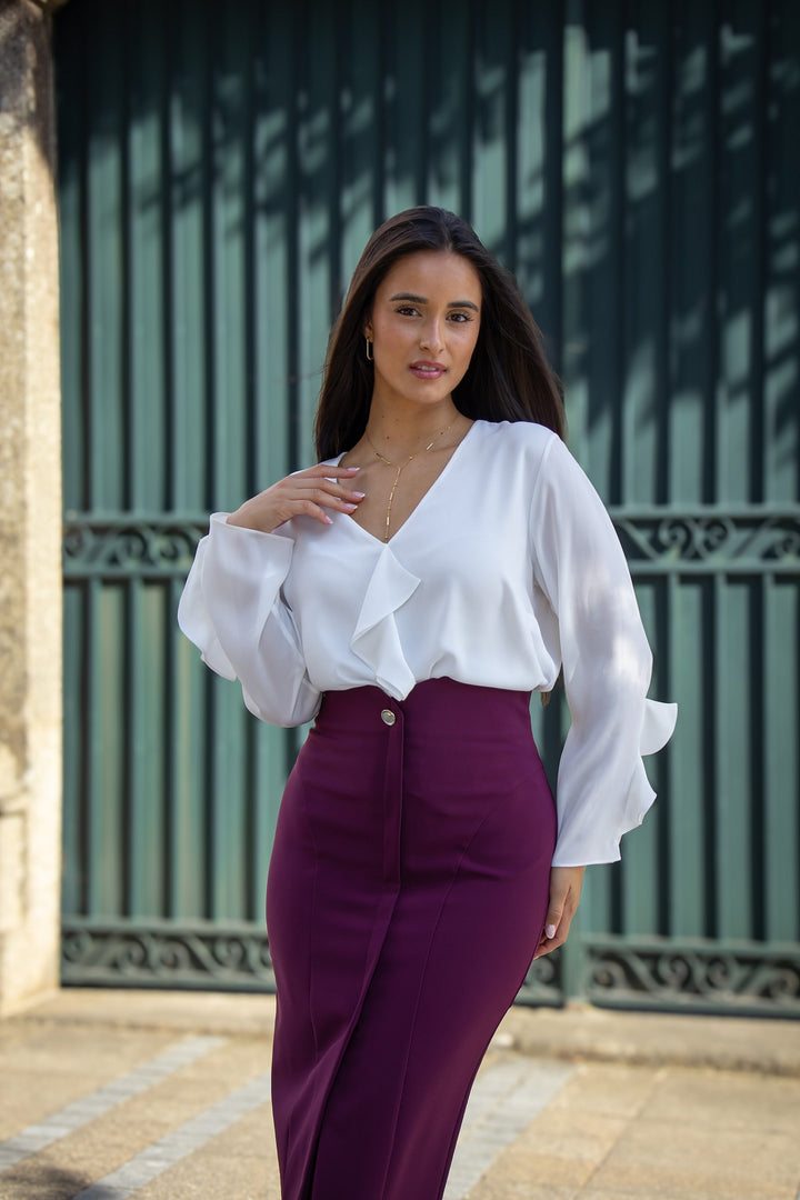 BLUSA BRANCA COM FOLHOS SILVINA CAMPOS