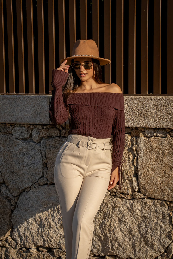 CAMISOLA CASTANHA  DECOTE BARCO PONTOCHIC