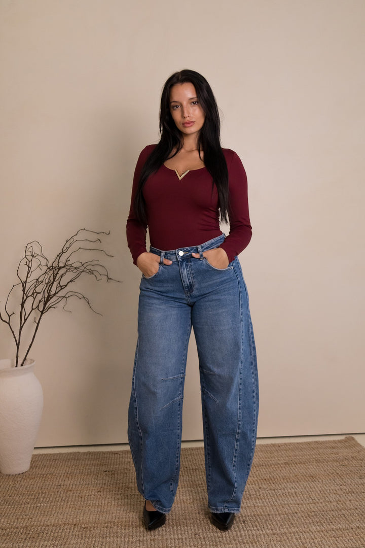 CALÇA JEANS CORTE RETO AZUL PONTO CHIC