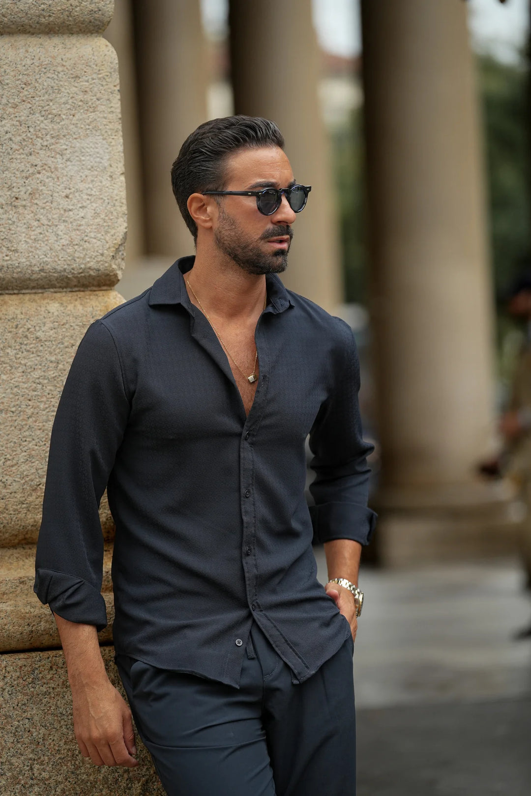 CAMISA AZUL MARINHO TEXTURADA SLIM FIT DONATO