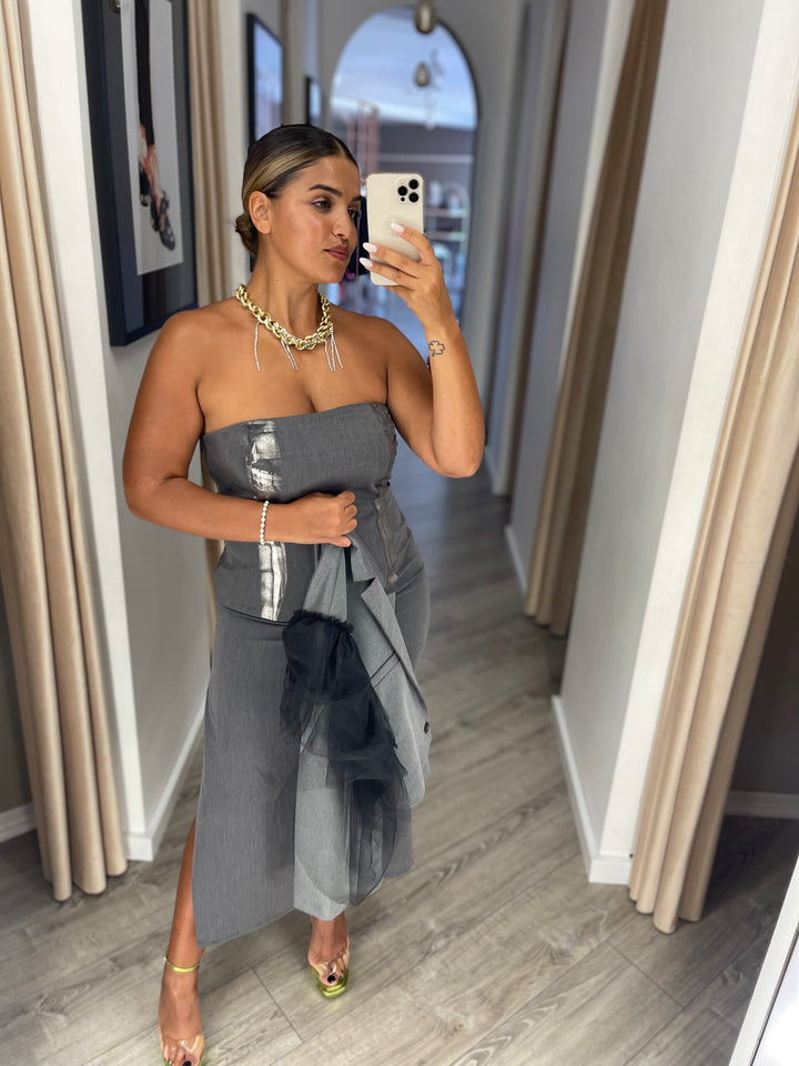 VESTIDO CINZA METÁLICO RINASCIMENTO