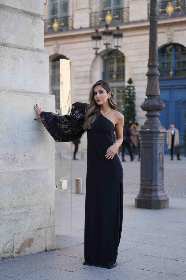 VESTIDO PRETO MANGA BUFANTE PONTO CHIC PREMIUM
