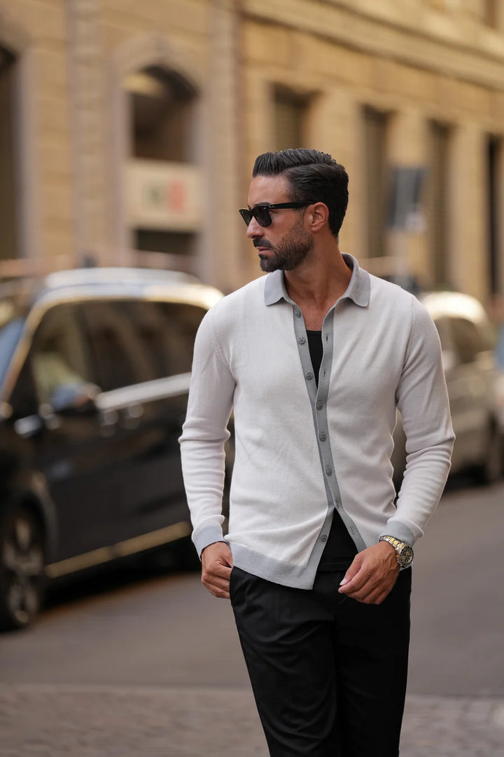 CARDIGAN POLO CINZA CLARO E CINZA DONATO
