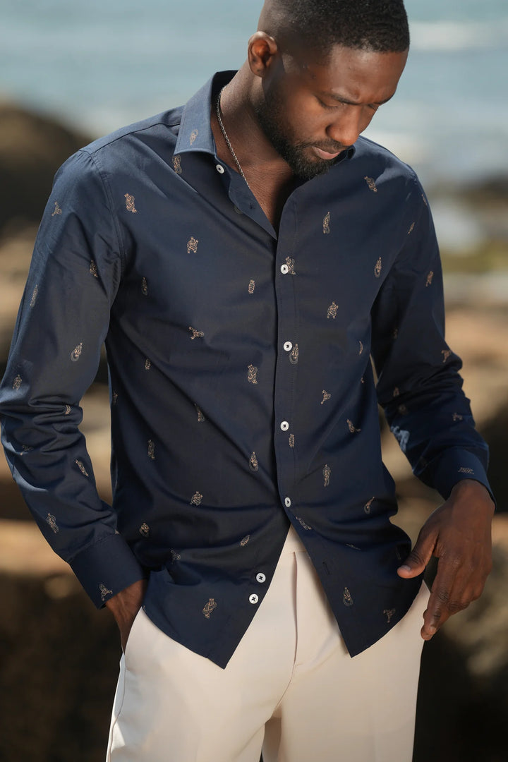 CAMISA AZUL MARINHO ESTAMPADA DONATO