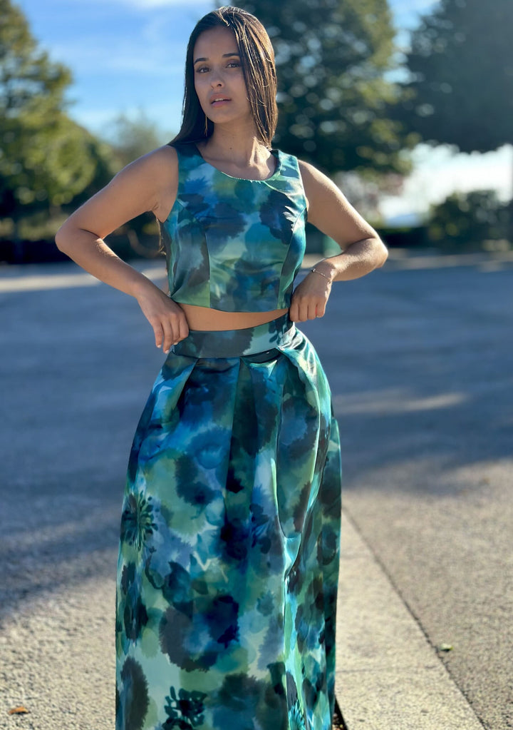 TOP AZUL COM ESTAMPADO AQUÁTICO RINASCIMENTO