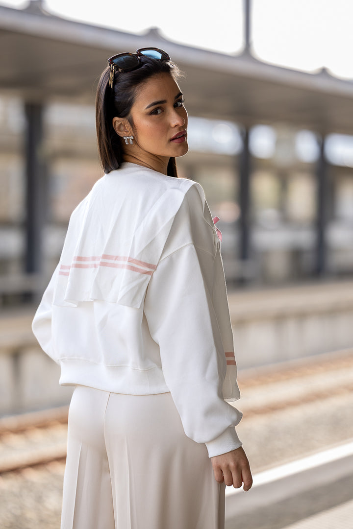 SWEAT BRANCA COM EFEITO MALHA PONTO CHIC