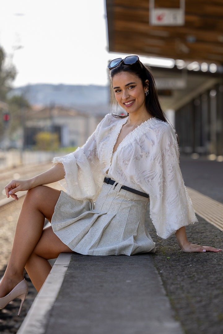 BLUSA BEGE DECOTE V PONTO CHIC