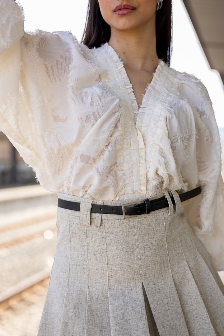 BLUSA BEGE DECOTE V PONTO CHIC