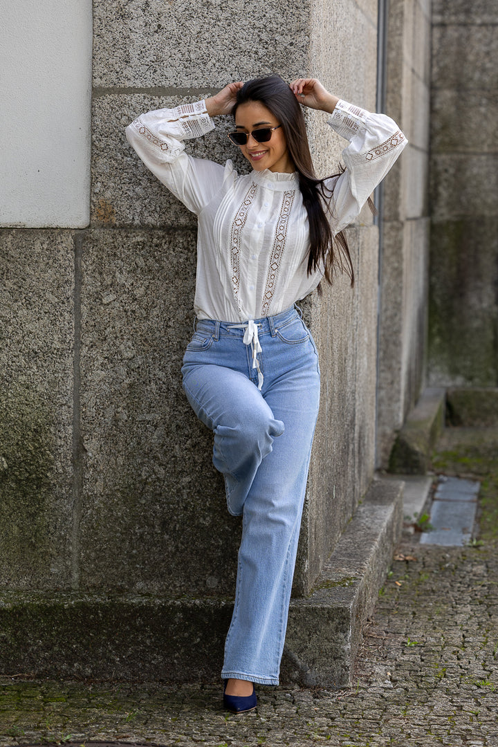 CALÇA WIDE LEG CLARA COM CORDÃO PONTO CHIC