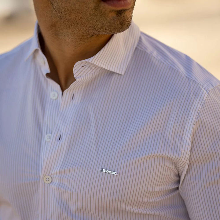 CAMISA GOLA ITALIANA RISCA FINA SLIM FIT BEGE ZOLF