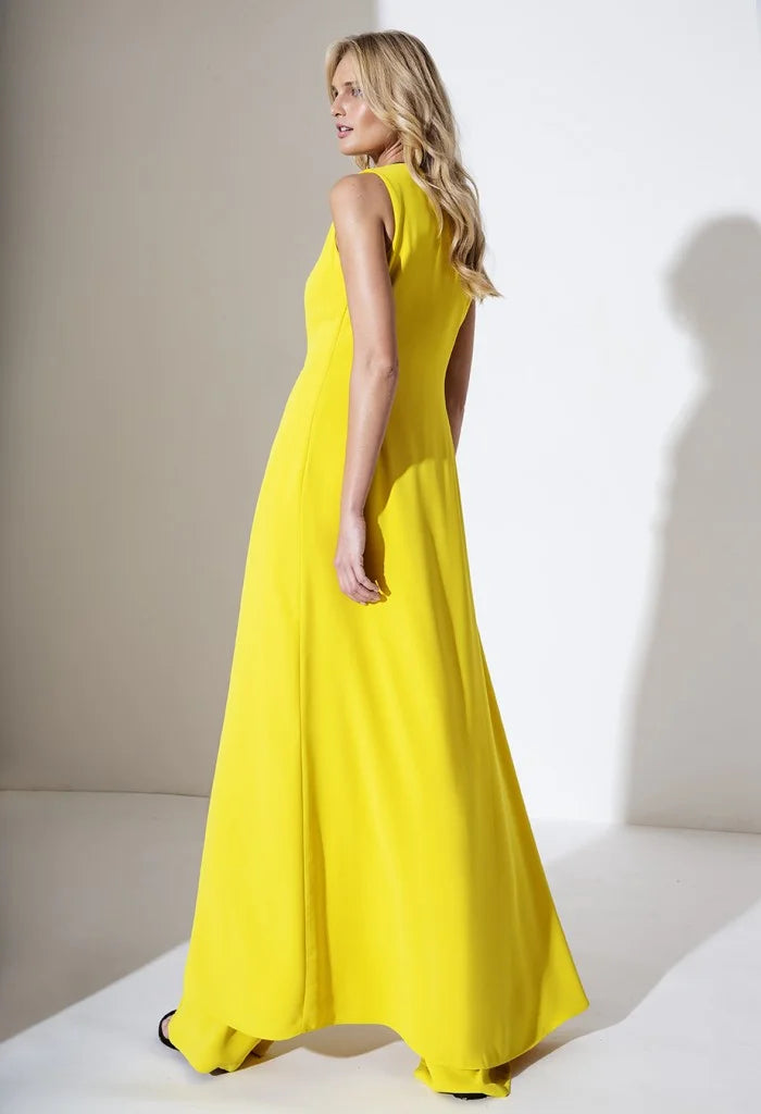 CONJUNTO COLETE E PANTALONA AMARELO COM VIVO CONTRASTANTE PONTO CHIC PREMIUM