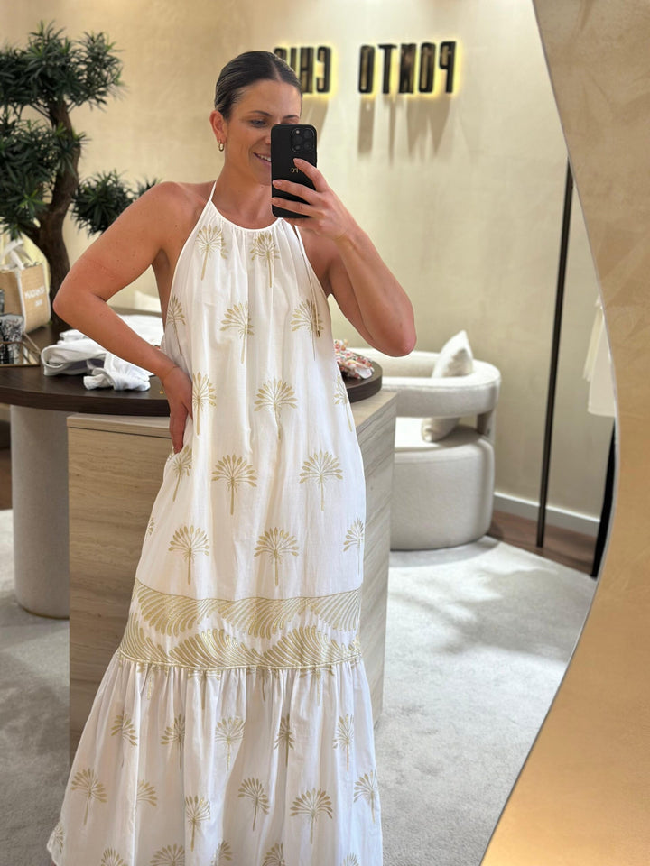 VESTIDO COMPRIDO TECIDO BORDADO SIMONA CORSELLINI
